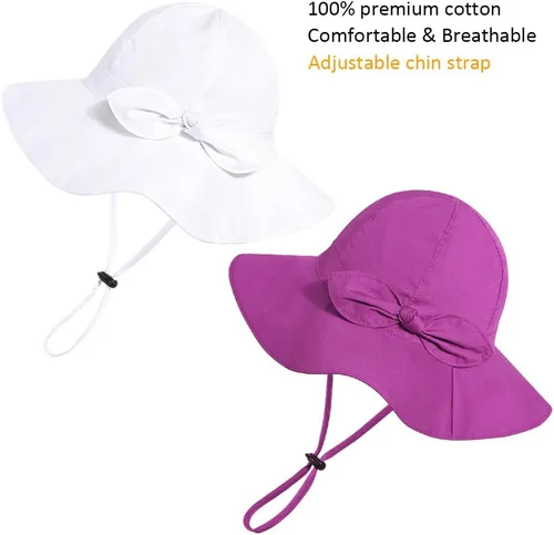Miniatura 23 de Sombrero de sol para bebé niña con UPF 50+ sombrero de playa ajustable para exteriores con ala ancha