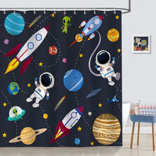 Miniatura 11 de Cortina de ducha Bonhause para niños ABC, linda decoración educativa del alfabeto animal para baño de niños pequeños, 72 x 72 pulgadas, tela