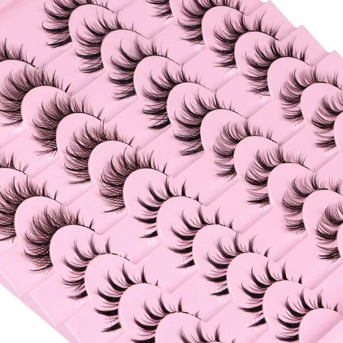 Miniatura 4 de Pestañas de manga de aspecto natural, pestañas postizas de anime, 20 pares de pestañas postizas individuales de banda transparente, pestañas
