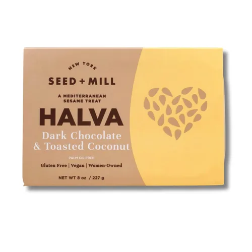 Seed + Mill - Halva - Chocolate Negro y Coco Tostado - Vegano, Kosher y Sin Gluten - Disfruta de Este Dulce Suave, Similar al Fudge, Hecho de Pasta