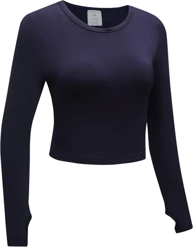 Miniatura 3 de OThread & Co. Camiseta corta de manga larga para mujer, cómoda con agujero para el pulgar, capa elástica básica