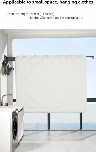 Miniatura 8 de Estante de ropa montado en la pared, estante de secado de ropa plegable extendido para dormitorio y baño, estante de secado de ropa elástico