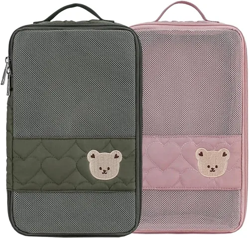 Miniatura 12 de Bolsas Organizadoras para Pañales de Bebé - Pack de 2 Bolsas Colgantes Impermeables con Diseño de Oso Lindo en Malla, Bolsas Reutilizables, Lavables