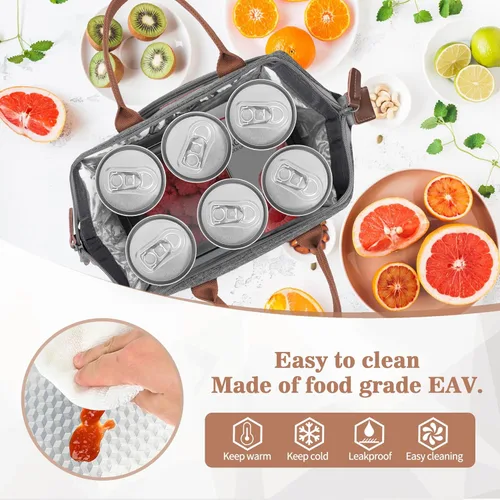 Miniatura 3 de Lonchera inicial con aislamiento para mujeres, lonchera térmica con apertura amplia, bolso de mano grande para bebidas, organizador de snacks