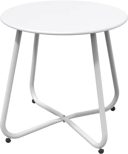 Miniatura 11 de Grand patio Mesa auxiliar para exteriores con asa, pequeña mesa auxiliar portátil, mesa auxiliar redonda de 17 pulgadas, color blanco Blanco