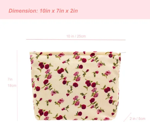 Miniatura 2 de Pazimiik Bolsa de maquillaje grande con cremallera, de pana, para bolso de viaje, organizador de cosméticos para mujeres, almacenamiento de Vintage