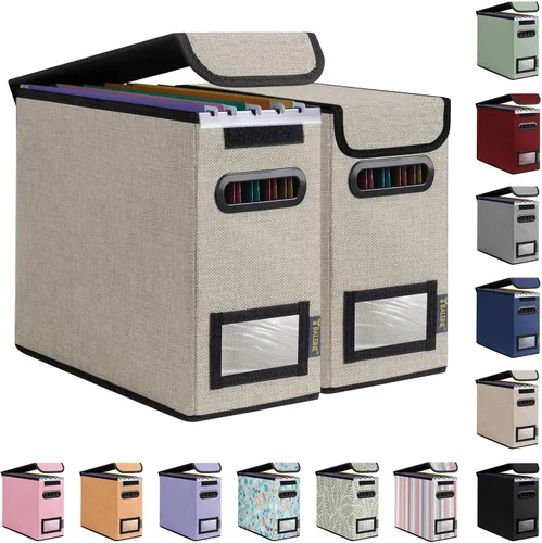 Miniatura 50 de Caja organizadora de archivos Baleine con tapa, organizador de carpetas de archivos plegable con deslizador de plástico, caja de carpetas