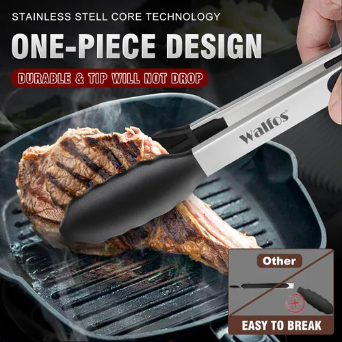 Miniatura 2 de Walfos Pinzas de cocina – Juego de 3 pinzas de cocina resistentes al calor, puntas de acero inoxidable y silicona sin BPA, ideales para cocinar