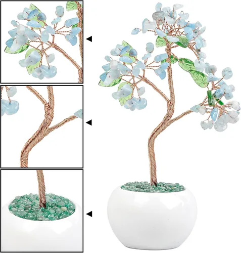 Miniatura 4 de Rockcloud Árbol de dinero de cristal curativo de aguamarina de 6.5 pulgadas, bonsái Fengshui con base de cerámica para buena suerte, riqueza