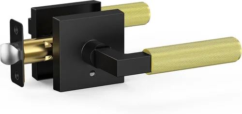 Manija de puerta negra y dorada, cerraduras de puerta negras y doradas para dormitorio o baño, manijas de puerta resistentes para interiores con