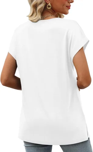 Miniatura 6 de Camisetas de verano de manga casquillo para mujer, camisetas sin mangas de moda con cuello en V y encaje