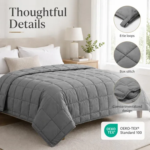Miniatura 5 de Gkyet Weighted Blanket for Adults, 48" x 72" 15 lbs, Grey Soft Cooling Weighted Blanket with Glass Beads, Breathable All Season Blanket, Machine
