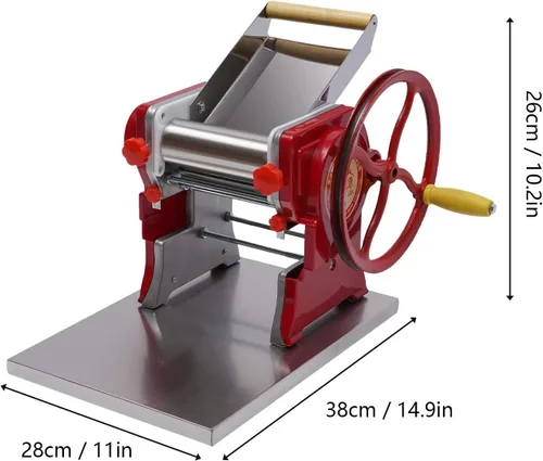 Miniatura 7 de Máquina manual de fideos, fabricante de pasta comercial, máquina de laminación de masa, grosor ajustable de 0.020-0.197 in, máquina de rodillo