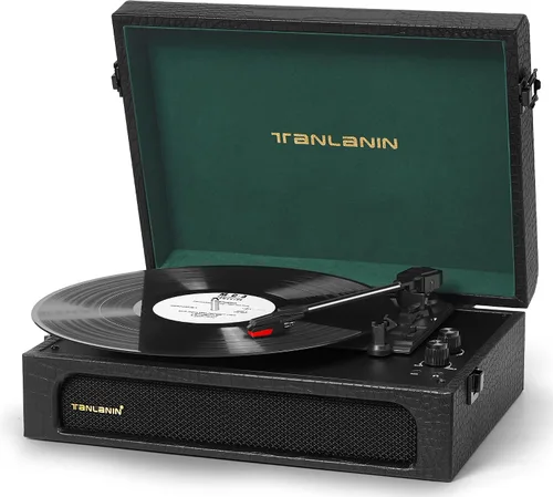 Reproductor de discos de vinilo Bluetooth con altavoces integrados, control de graves/agudos, soporte de tocadiscos portátil vintage, salida Patrón