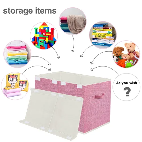 Miniatura 2 de Caja grande plegable de almacenamiento para juguetes con tapa y asas - Baúl organizador para niños para juguetes, ropa, mantas