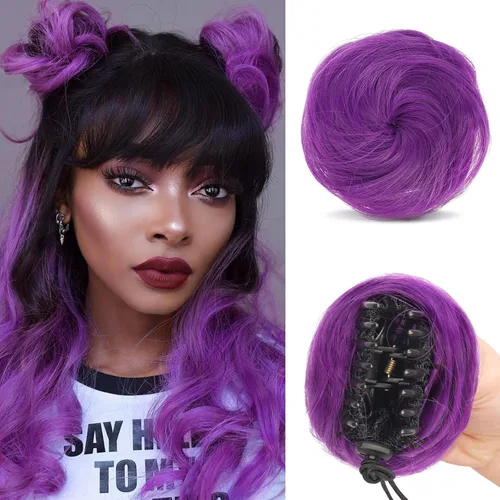 Miniatura 30 de Sofeiyan 2 piezas de extensión de cabello rizado ondulado en forma de moño desordenado, mini moño desordenado con banda elástica, peluca sintética