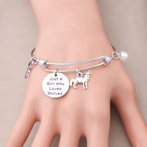 Miniatura 4 de FAADBUK Pulsera divertida de lobo para amantes de los animales, regalo de Just A Girl Who Loves Wolves Jewelry Bracelet Wolf Lover Gift Wolf