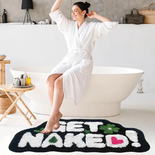 Miniatura 3 de Get Naked - Alfombra de baño negra – Divertida alfombra de baño antideslizante de felpa, 20 x 40 pulgadas, microfibra absorbente de secado rápido