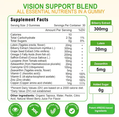 Miniatura 6 de Luteína 20 mg con gomitas de zeaxantina, luteína y zeaxantina suplementos con vitaminas oculares C, E, arándano para la salud ocular - 60