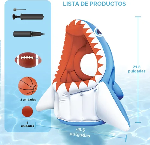 Miniatura 7 de iPlay, iLearn Juguete inflable 3 en 1 de piscina de tiburón para niños, juego de piscina inflable de baloncesto y fútbol, juego de lanzamiento