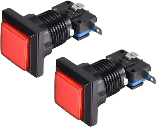 Miniatura 5 de uxcell Botón pulsador de juego 34x34 cuadrado 12V LED iluminado interruptor de botón con micro interruptor para videojuegos arcade azul 2 unids