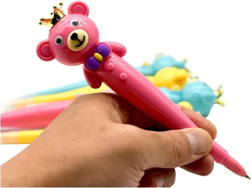 Miniatura 2 de 6 bolígrafos de animales novedosos con diseño de oso y corona brillante con 6 recambios de tinta negra para escuela, oficina, fiesta de cumpleaños