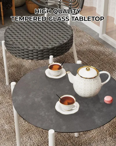 Miniatura 7 de GarveeLife - Juego de 3 piezas de muebles de mimbre para patio estilo bistró, sillas de comedor para exteriores, incluye 2 sillas de ratán y mesa