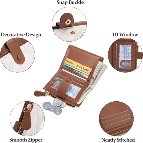 Miniatura 5 de GAEKEAO Billetera pequeña para mujer, de piel plegable, con bloqueo RFID, tarjetero para tarjetas de crédito, bolsillo con cremallera, monedero
