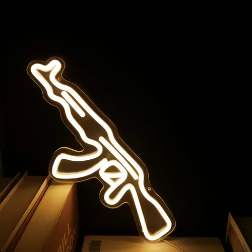 Miniatura 4 de Letrero de neón AK47Gun, arte de pared LED en forma de pistola, luz de neón LED alimentada por USB para decoración de pared en cueva de hombre, sala