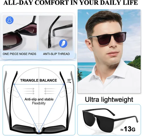 Miniatura 4 de MARE AZZURO Gafas de sol polarizadas negras para hombre, de gran tamaño, para conducción, pesca, ciclismo, protección UV400