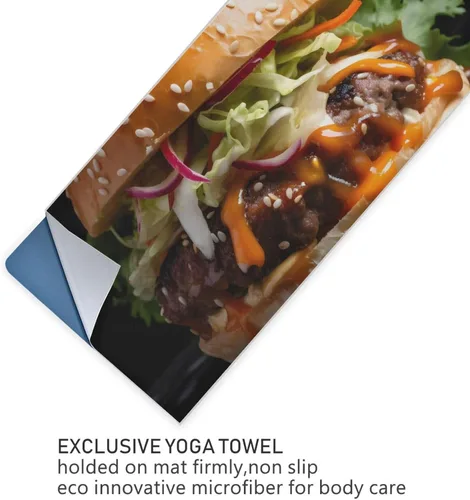 Miniatura 3 de Hamburger - Toalla de yoga caliente – Diseño fresco, puntos de agarre, súper absorbente, antideslizante, 27 x 73 pulgadas – Toallas para esterilla