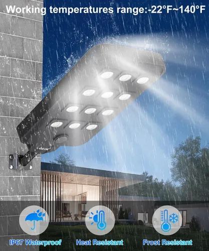 Miniatura 7 de JAYNLT X-13000W Luces de calle solares al aire libre, luces de estacionamiento comerciales ultragrandes de 6500K del atardecer al amanecer, luz