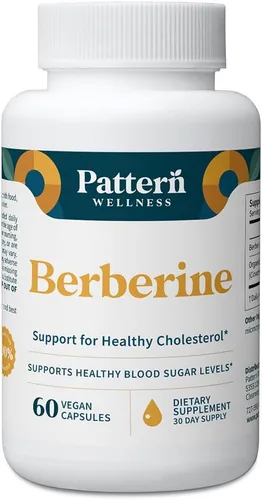 Pattern Wellness Suplemento de berberina con canela de Ceilán orgánica, apoya el equilibrio metabólico y el bienestar circulatorio, sin OMG, vegano,