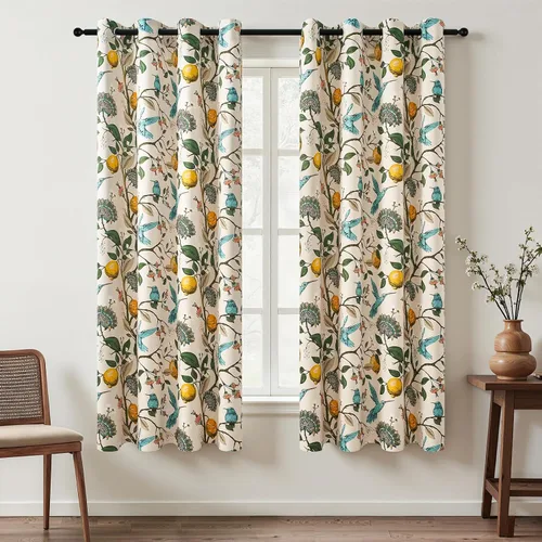 Miniatura 24 de Topfinel Cortinas beige para cocina, 36 pulgadas de largo, diseño botánico floral, colibrí, con ojales, oscurecimiento de habitación, media ventana