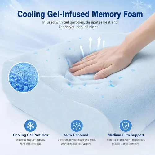 Miniatura 3 de DR.DREAM Almohada de espuma viscoelástica para dormir, gel refrescante, ergonómica, firmeza de contorno para aliviar el dolor de cuello, hombros