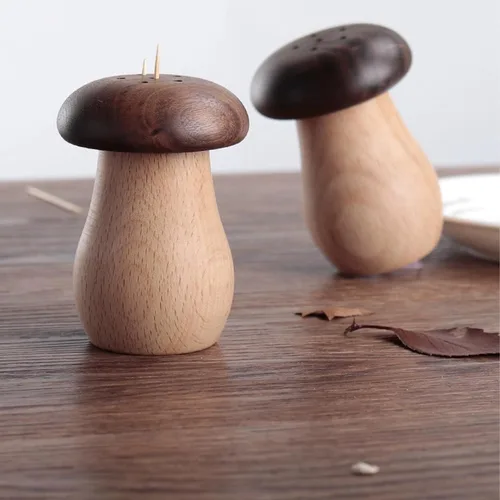Miniatura 6 de TOPINCN Soporte para palillos de dientes, lindo recipiente de madera con forma de hongo para palillos de dientes, contenedor portátil