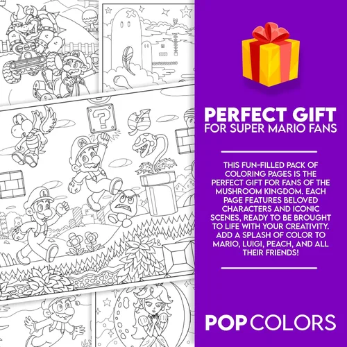 Miniatura 3 de Super Mario - Páginas para colorear para adultos y niños, juego de 5 hojas para colorear inspiradas en Mario en cartulina premium, divertido juego