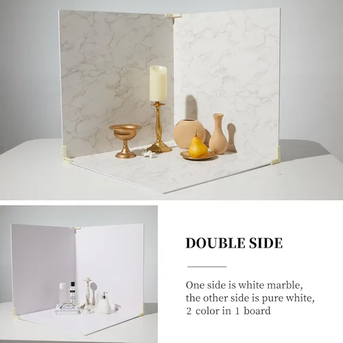 Miniatura 3 de BEIYANG Telones de fondo de fotografía de alimentos de 24 x 24 pulgadas, tableros de fondo de fotos de mármol blanco con 3 kits de soporte, tablero