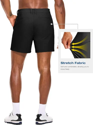 Miniatura 4 de PULI Pantalones cortos de golf para hombre, 5 pulgadas, elásticos, impermeables, con 5 bolsillos, para viajes, senderismo, uso casual, negocios