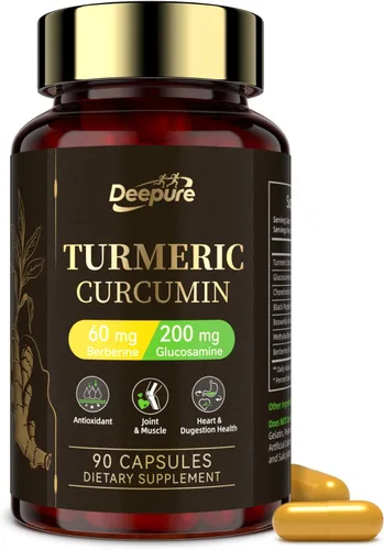 Suplemento de curcumina de cúrcuma con pimienta negra, 95% curcuminoides, glucosamina, condroitina, boswellia, MSM y berberina, cúrcuma con cápsulas