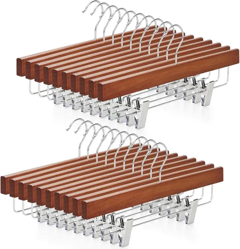 Miniatura 6 de TOPIA HANGER CT07P - Paquete de 10 perchas de madera natural de cedro rojo americano para pantalones de pantalones con clips ajustables antiarrugas
