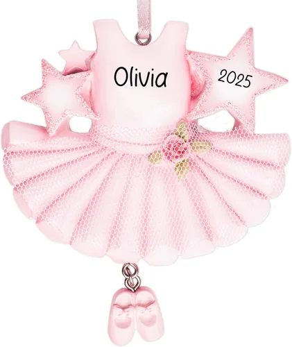 Adorno de Navidad de ballet personalizado 2026 | Traje de bailarina rosa, disfraz de bailarina de ballet con zapatos de punta / pantuflas para árbol