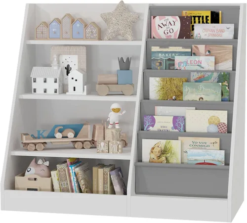 Miniatura 29 de Estantería de 4 niveles para niños de madera, estantería de cinco capas para libros de niños, estante de almacenamiento para bebés y niños pequeños