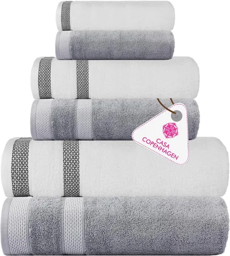 Miniatura 6 de CASA COPENHAGEN Juego de 6 toallas de palomitas de maíz, color azul polvoriento, 21.16 oz/m², 2 toallas de baño, 2 toallas de mano y 2 toallas