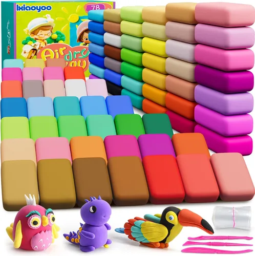 Miniatura 16 de Ixiaoyoo Arcilla seca al aire para niños, kit de arcilla mágica de modelado de 104 colores, suave y antiadherente, juguetes de modelado de artes