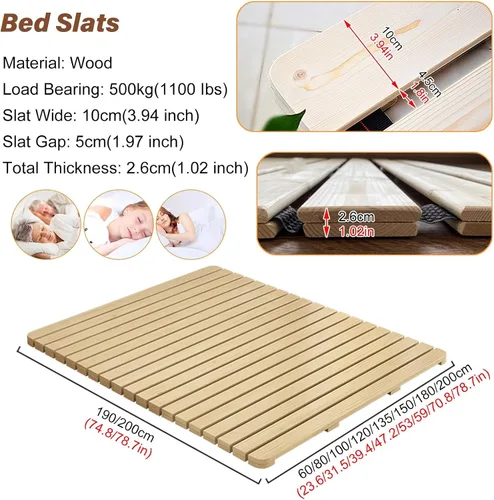 Miniatura 2 de Bunkie de madera para cama Queen King, Matrimonial, Individual, Cama Antigua – Soporte de Colchón Rollo Plegable Base de Madera para Cama