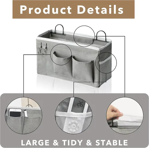 Miniatura 5 de Kanrichu 2 cestas colgantes para organizar, cesta de almacenamiento de pared de tela, organizador de pared para armario, cocina, dormitorio, Gris