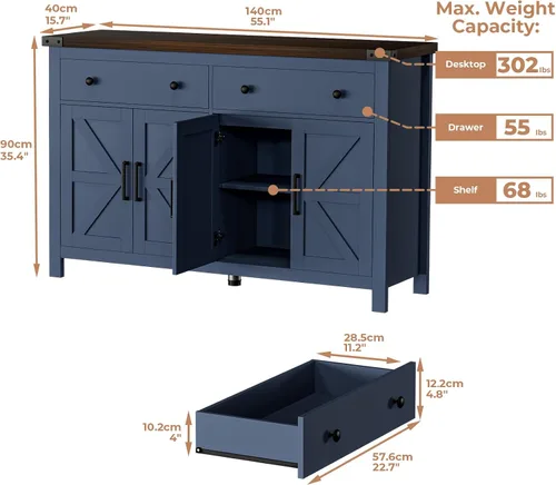 Miniatura 3 de VVFLU Modern Sideboard Buffet Cabinet with Wood Accent and Adjustable Shelves for Kitchen, Dining Room, Living Room