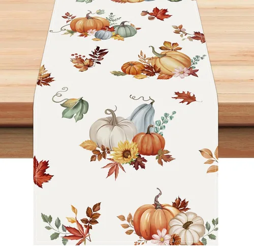 Bonhause Camino de mesa de otoño, calabazas, hojas, flores, 13 x 72 pulgadas, temporada de otoño, Acción de Gracias, cocina, comedor, decoración