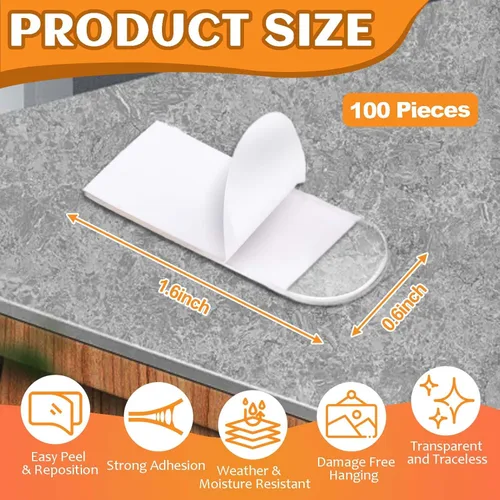 Miniatura 5 de 100 tiras transparentes para colgar cuadros, adhesivo invisible de repuesto para póster, resistente para colgar en la pared, sin daños, cinta